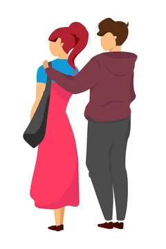 Couple from back view semi flat color vector characters Stock Illustration