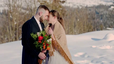 Couple on the background of snow-capped mountains Video stock 150733343