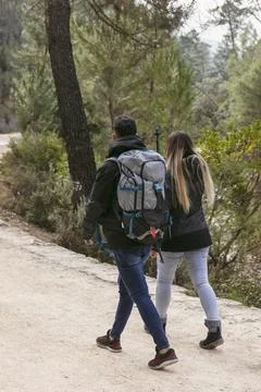 Couple with backpack exploring nature 1 Stock Photos