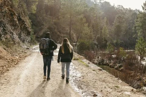 Couple with backpack exploring nature 1 Stock Photos
