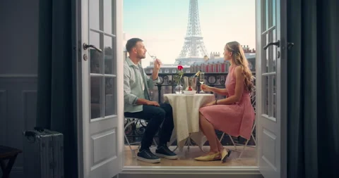 Couple on Balcony in Paris Stock Footage 296172176