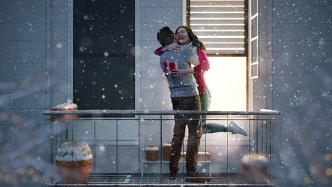 Couple on balcony on Valentine's day Stock Footage 101641863