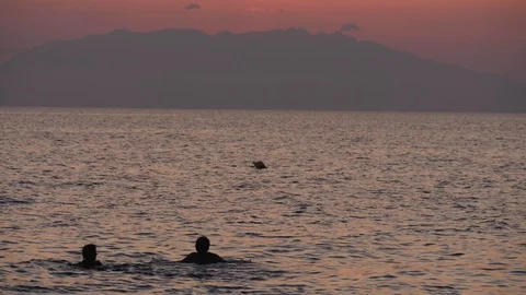 Couple bathing in the sea after sunset Stock Footage 119224935