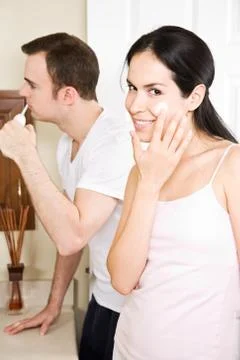 Couple in the bathroom Stock Photos