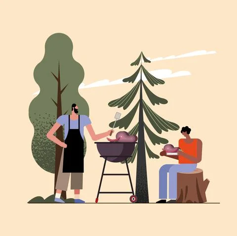 Couple in bbq party Stock Illustration