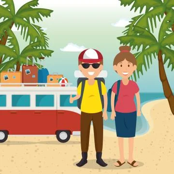 Couple in the beach characters Illustration