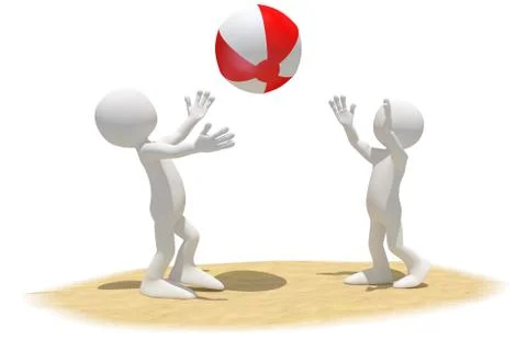 Couple on the beach playing with a ball Stock Illustration