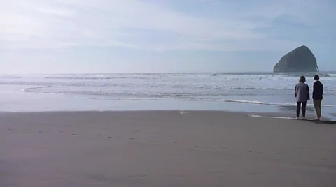 Couple at Beach Tracking Shot Stock Footage 34254758