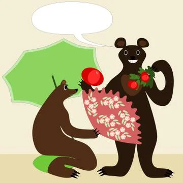 Couple of bears with tomato. Stock Illustration