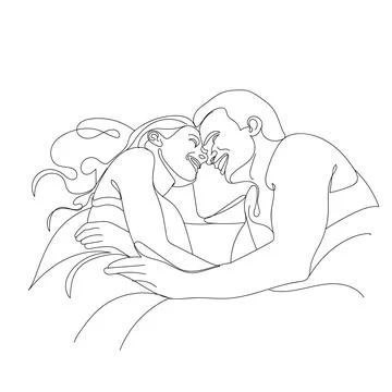 Couple Bed Laughing Stock Illustration