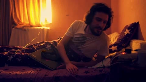 Couple in Bed Preparing for Sleep Night Stock Footage 145844164