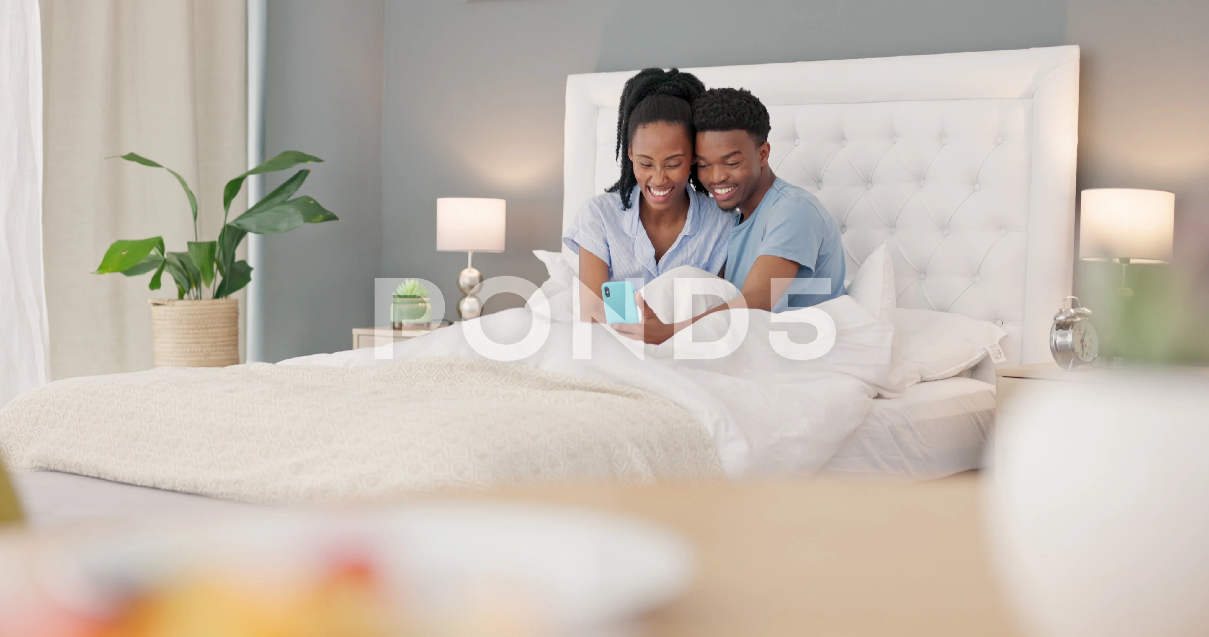 Couple, bedroom and phone video call of ... | Stock Video | Pond5