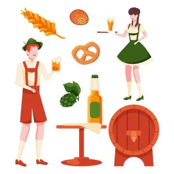 Couple with beer on white isolated backdrop Stock Illustration