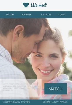 Couple is being shown embracing in flat landing page design, with heart logo, Illustration