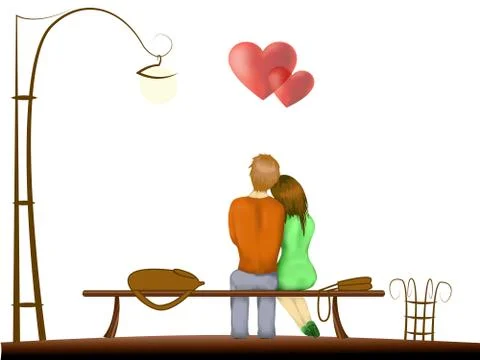 Couple on bench in park. 스톡 일러스트