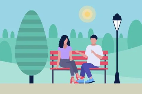 Couple on a bench in the park Stock Illustration
