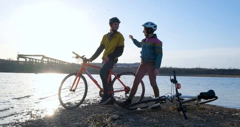 Couple bicycle riders Stock Footage 126349439