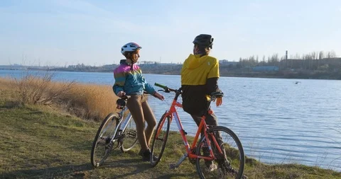 Couple bicycle riders Stock Footage 126349448