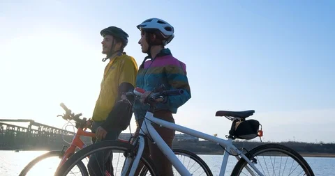 Couple bicycle riders Stock Footage 126349986