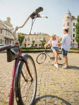 Couple with bicycles Stock Photos