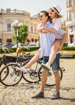 Couple with bicycles Foto stock