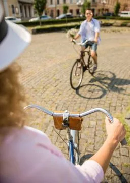 Couple with bicycles Stock Photos