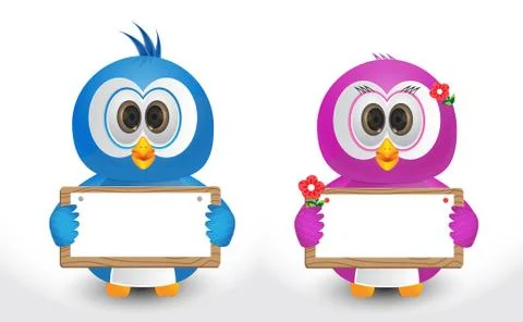 Couple bird holding text box Stock Illustration