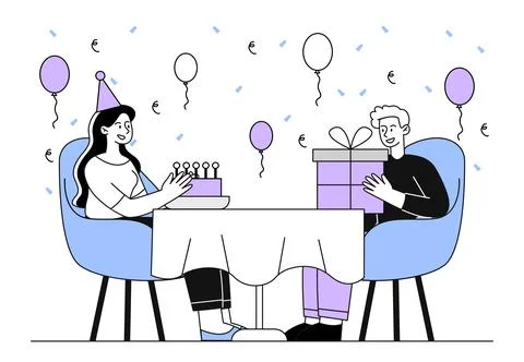 Couple at birthday party vector linear Stockillustratie