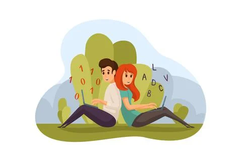 Couple, blogging, coding concept Illustrazione stock