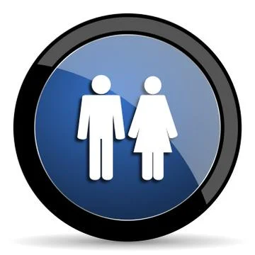 Couple blue circle glossy web icon on white background, round button for inte Stock Illustration