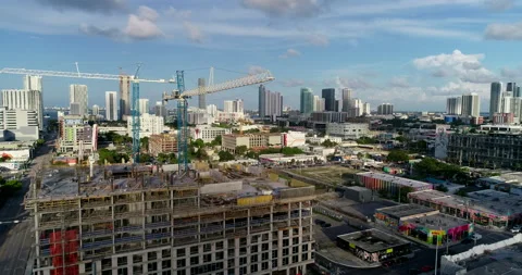 A couple of blue cranes building something new in Miami Stock Footage 172328495
