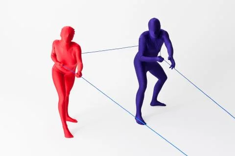 Couple in bodysuits playing with string 写真素材