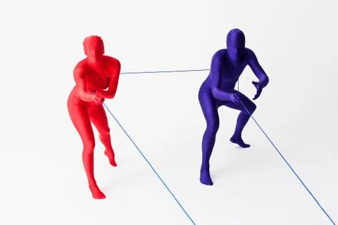 Couple in bodysuits playing with string Foto stock