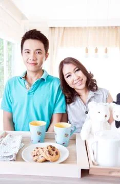 Couple with breakfast Stock Photos