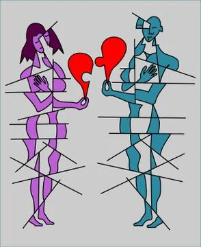 Couple with broken heart Stock Illustration