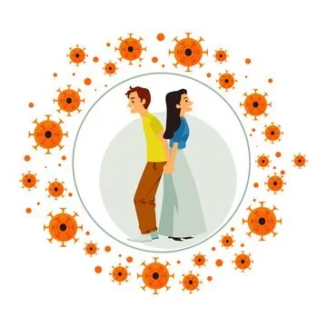 Couple in bubble reflecting viruses, flat vector illustration isolated. 스톡 일러스트
