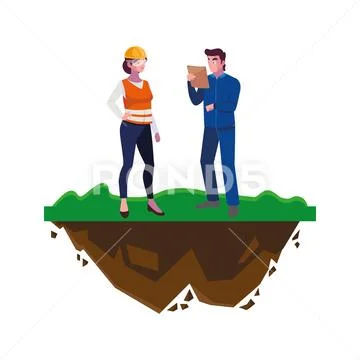 Couple of builders constructors workers on the lawn Stock Illustration