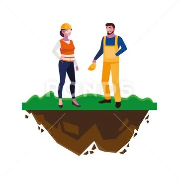 Couple of builders constructors workers on the lawn Stock Illustration