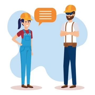 Couple builders talking characters Illustrazione stock