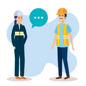 Couple builders talking characters Illustrazione stock