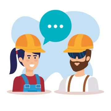 Couple builders talking characters Illustrazione stock