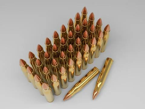 Couple of bullets on a white background in the vertical position. 3D Stock Illustration