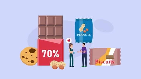 Couple Buying Snacks, Chocolate, Peanuts, and Biscuits Concept cartoon anim.. Stock Footage 337940703