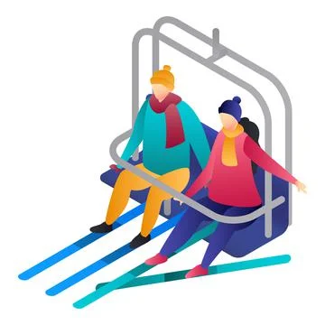 Couple in a cable car icon, isometric style Illustrazione stock