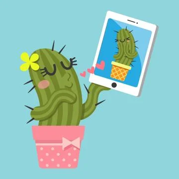 Couple of cactus video chatting on tablet Stock Illustration
