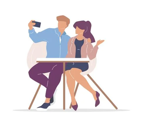 Couple in cafe flat color vector faceless characters 스톡 일러스트