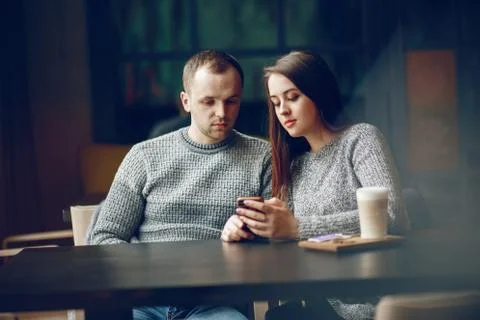 Couple in a cafe Stock Photos