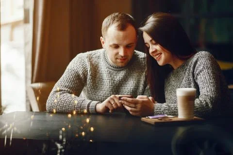 Couple in a cafe Stock Photos