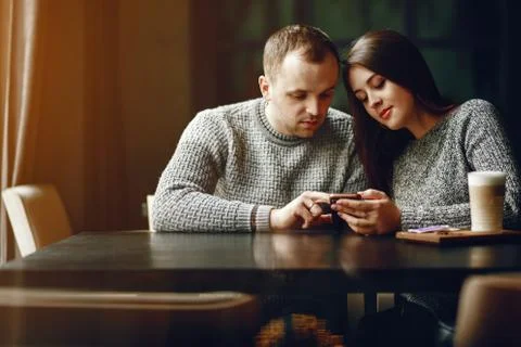 Couple in a cafe Stock Photos