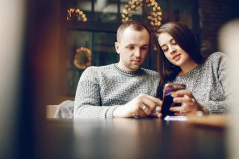 Couple in a cafe Stock Photos